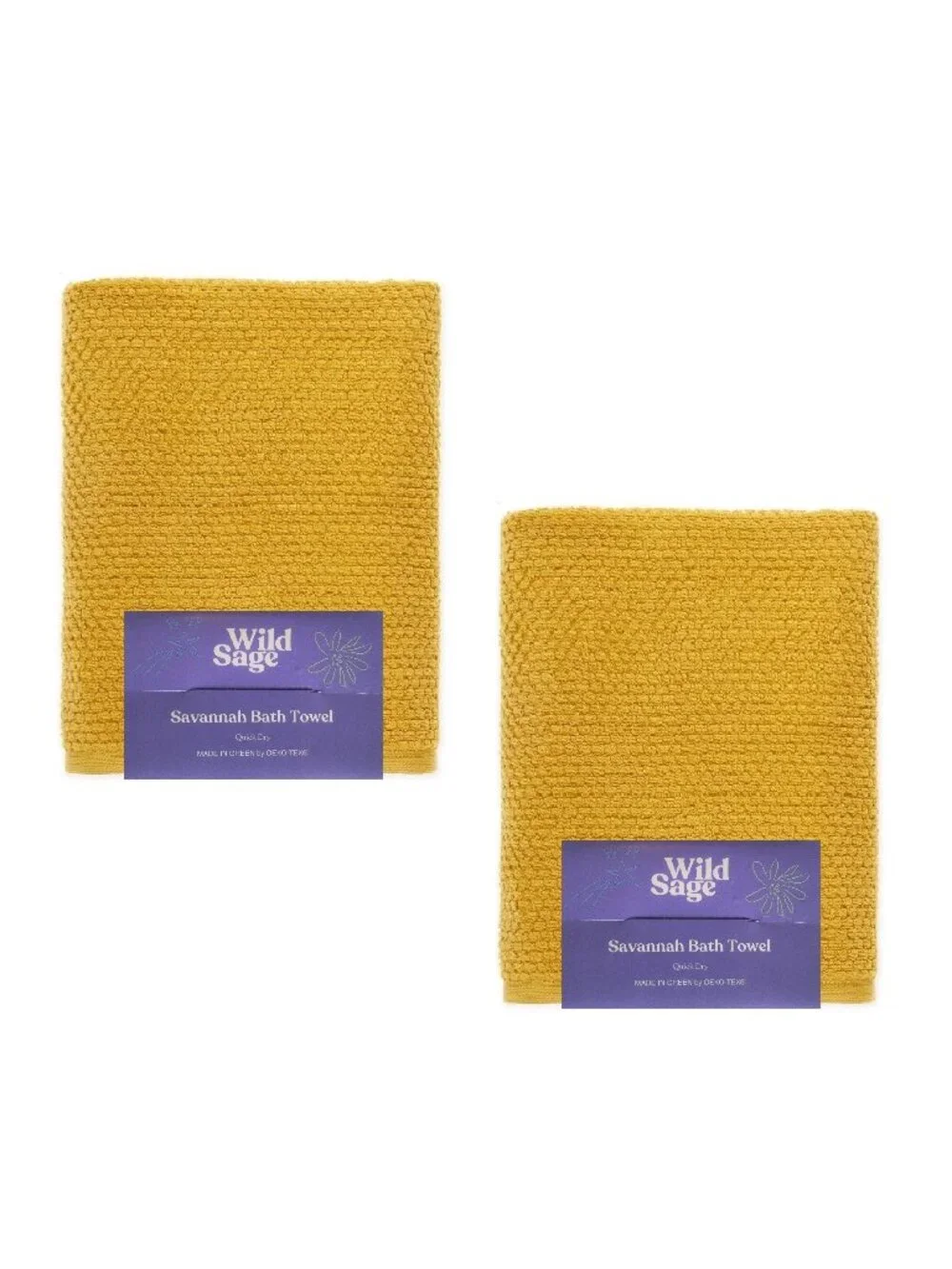 new Wild Sage Savannah 90% Cotton BATH Towels = 2 Yolk Yellow + 2 Bijou Blue